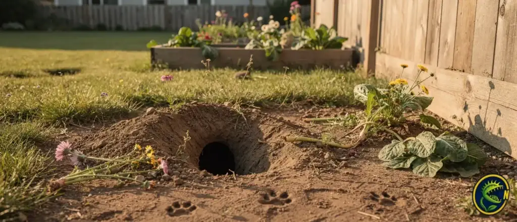 A single large dirt mound at a burrow entrance signals a woodchuck problem rather than