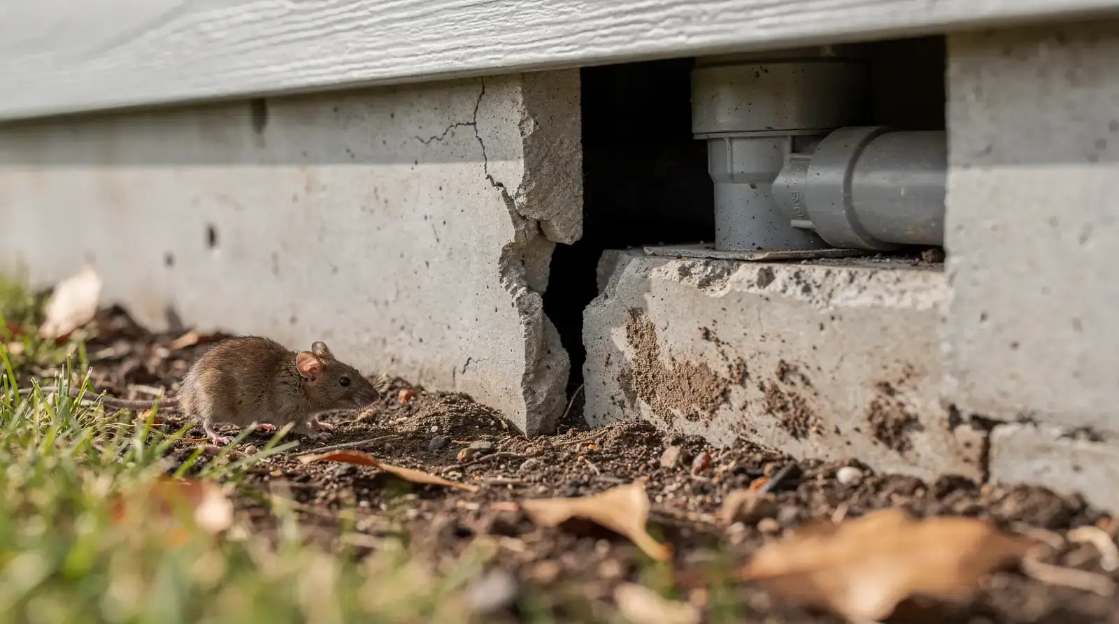 Common pest entry points include foundation cracks, damaged doors and windows, utility line gaps, roof