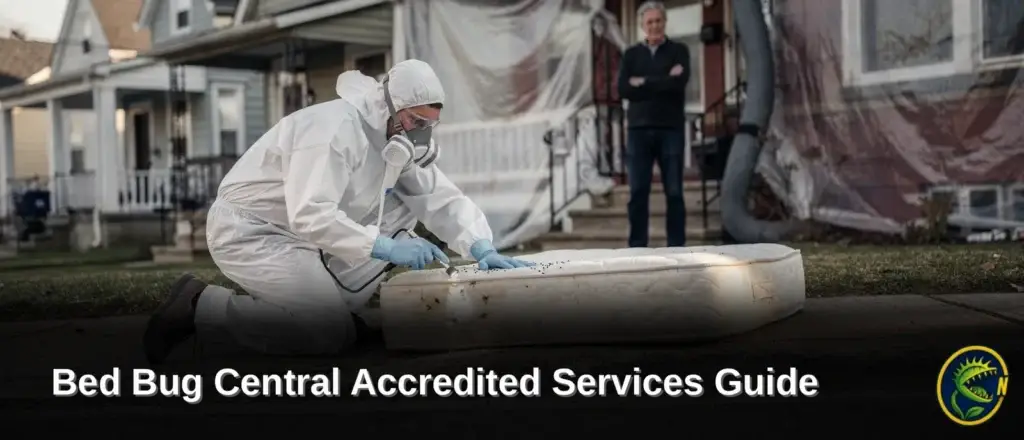 Pest control professional in protective gear treating mattress, bed bug removal services, Nukingstreet.